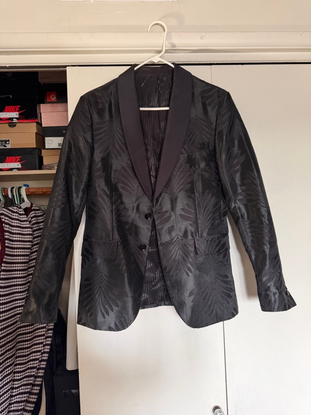 Zara Black Textured Shawl Collar Blazer
